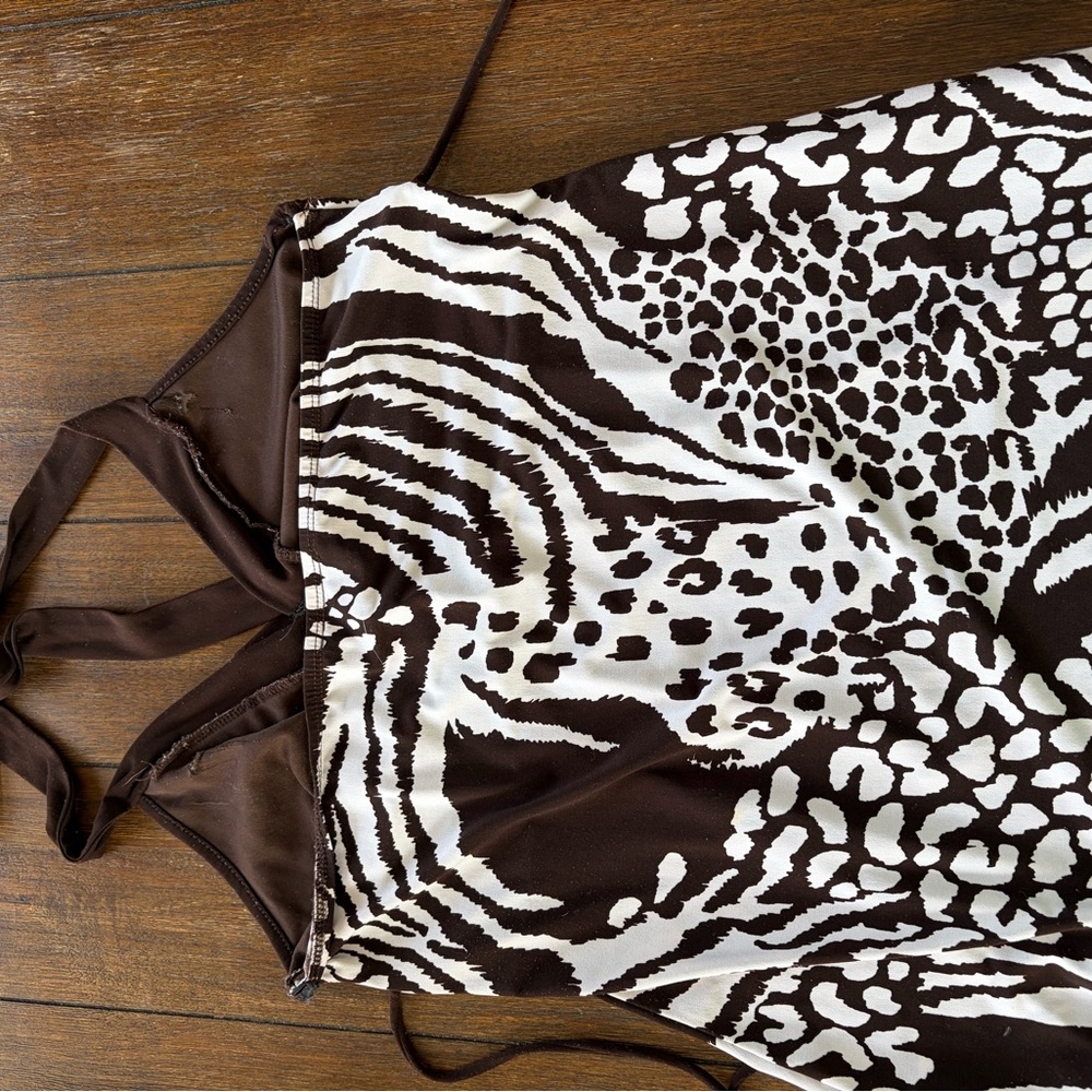 Iz Byer Brown and White Animal Print Halter Top - Picture 3 of 3